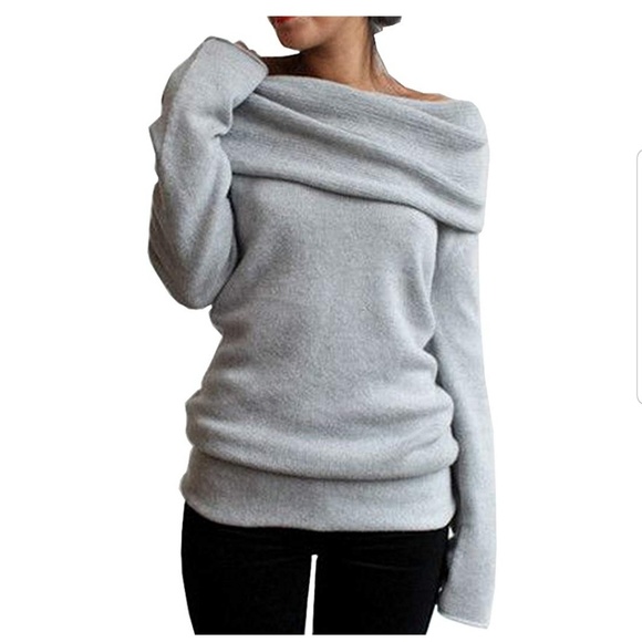 Warm Off shoulder grey sweater - Picture 1 of 2